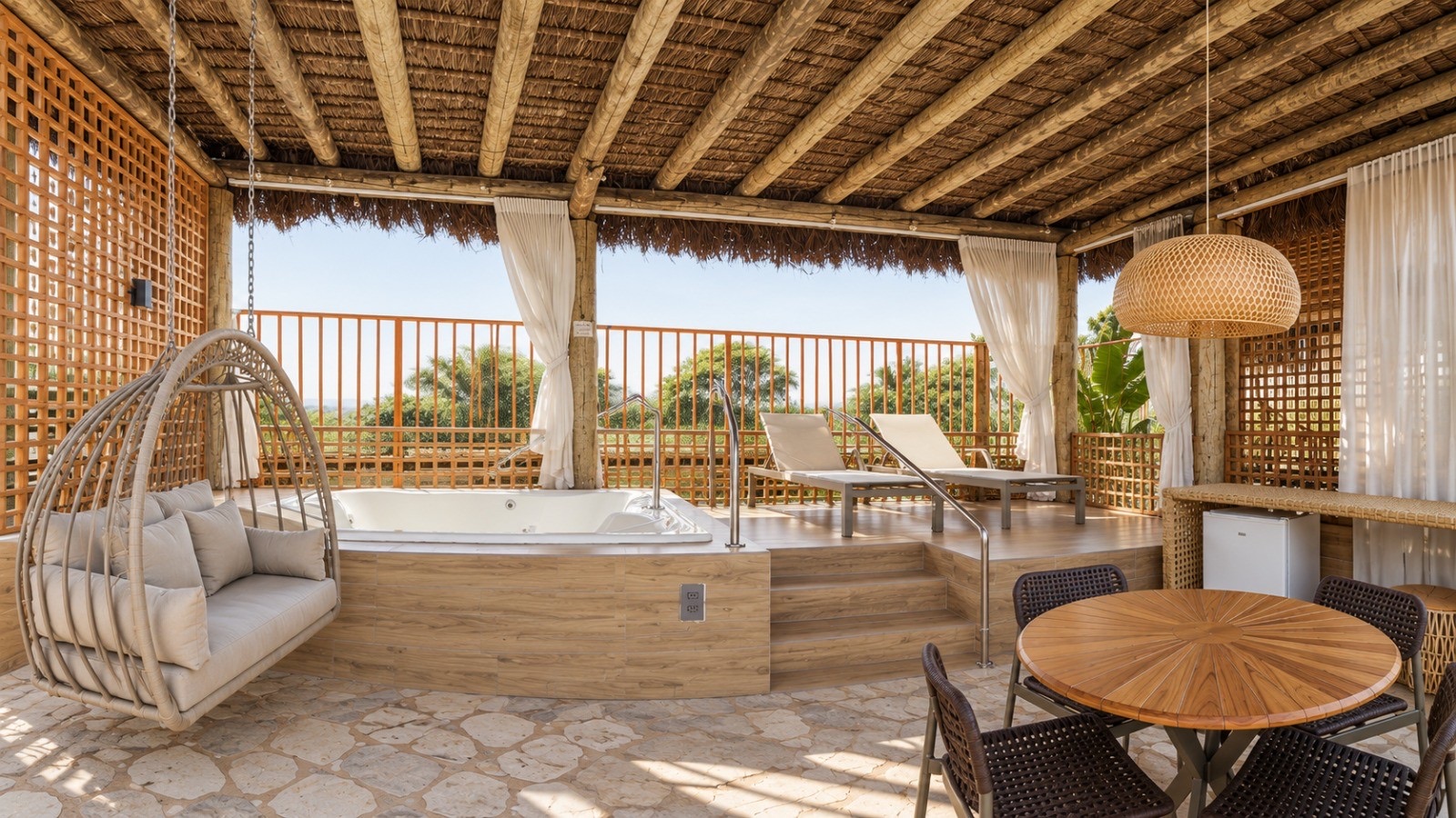 Bangalô com hidromassagem e vista para o Mar de Minas